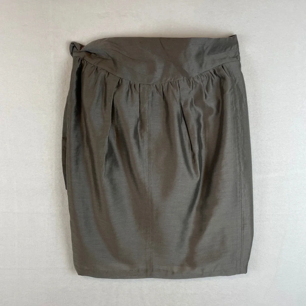 Joie Olive Brown Draped Wrap Mini Skirt Side Tie Pleated Lyocell 18-2-002350 M